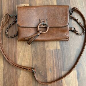 Brown Faux Leather Crossbody Bag